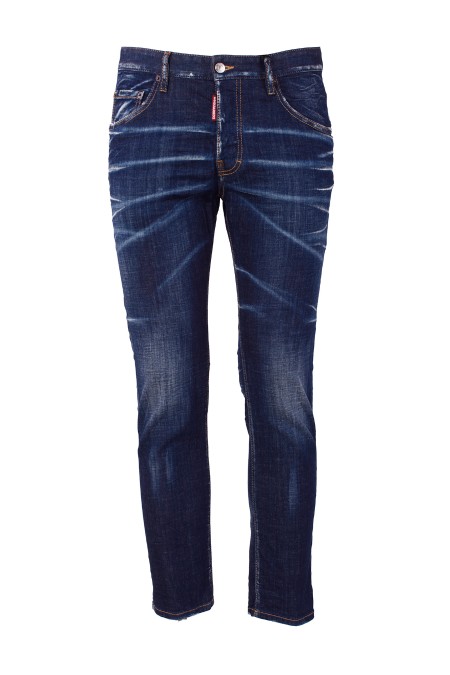 Shop DSQUARED2  Jeans: DSQUARED2 stretch cotton denim jeans.
Skater model.
Slim fit.
Washing used.
Button closure.
Logoed label on the flap.
Logoed label on the back, in leather.
Composition: 98% Cotton 2% Elastane.
Made in Romania.. S74LB1316 S30342-470